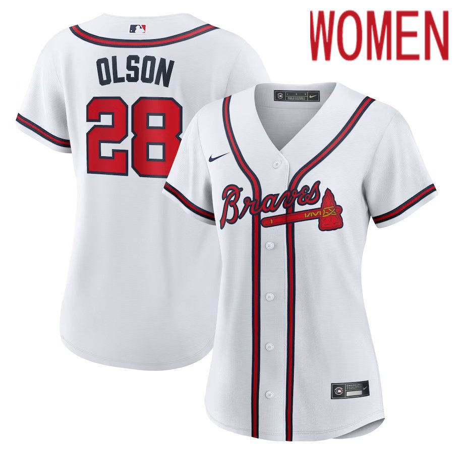 Women Atlanta Braves 28 Matt Olson Nike White Home Replica Player MLB Jersey